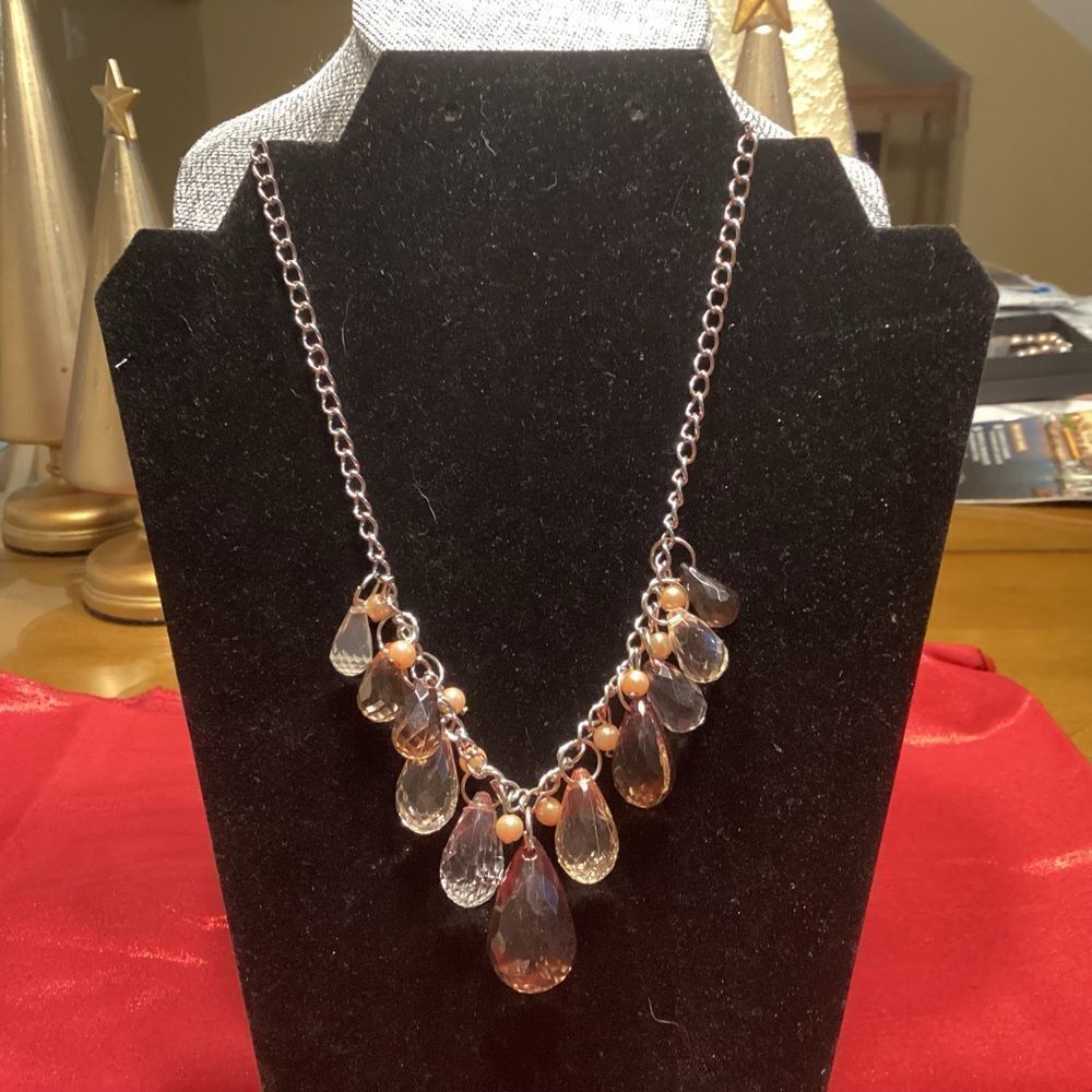 Briolette Drops in Brown, Yellow and White on Silver Chain Necklace